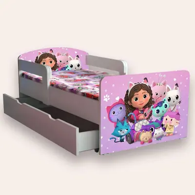 Pat Copii cu PAPUSA GABBY Mic 2-6 ani 130x60 cm varianta cu sertar si saltea SafeNest CMG51893689221460