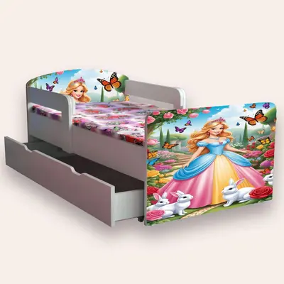 Pat Copii cu PRINTESA Mic 2-6 ani 130x60 cm varianta cu sertar si saltea SafeNest CMG51893910995284