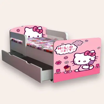 Pat Copii Hello Kitty Mic 2-8 Ani Cu Manere, Cu Sertar Si Varianta fara Saltea Cmg46520903827796