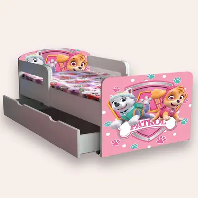 Patut de gradinita Paw Patrol pentru fete, paravane laterale 2-6 ani cu sertar Fara saltea CMG51894299263316