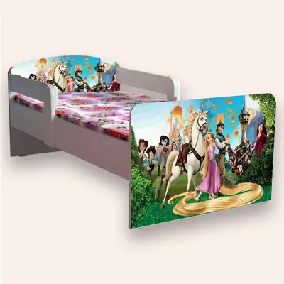 Pat Copii cu RAPUNZEL Mic 2-6 ani 130x60 cm cu paravane laterale cu saltea SafeNest CMG51893629976916