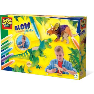 Set de carioci cu aerograf si dinozauri de lemn sa14284