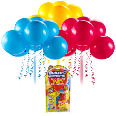 Bunch o Balloons - Set baloane de petrecere si rezerve, Rosu, Galben, Albastru, 24 baloane BKF56179AUQ1