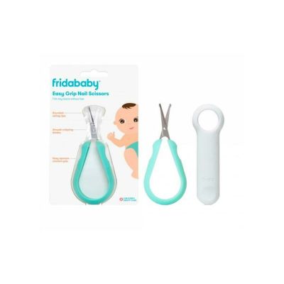 Foarfecuta pentru unghii , Fridababy, Easy Grip, Ergonomica, Cu varf rotunjit, Maner antialunecare, Cu husa de protectie, 0 luni+, Otel inoxidabil, Fara BPA, Verde/Turquoise BYNFRI15