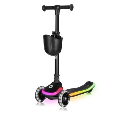 Trotineta pentru copii, Lionelo, Mey, Ultrapliabila, Cu lumini si cosulet, Maner ajustabil pe inaltime, 3 ani+, Pana la 50 Kg, Ultra usor, 2.8 kg, Conform cu standardul EN71-1/2/3, Certificata Intertek, Negru BYNLO-MEY_BLACK_ONYX