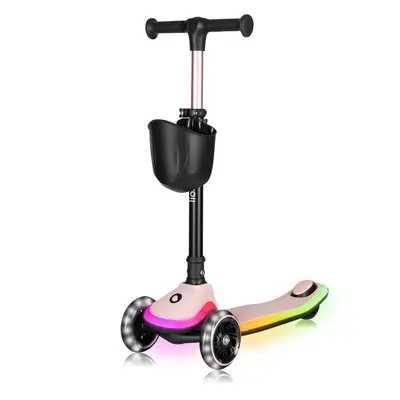 Trotineta pentru copii, Lionelo, Mey, Ultrapliabila, Cu lumini si cosulet, Maner ajustabil pe inaltime, 3 ani+, Pana la 50 Kg, Ultra usor, 2.8 kg, Conform cu standardul EN71-1/2/3, Certificata Intertek, Roz BYNLO-MEY_PINK_ROSE