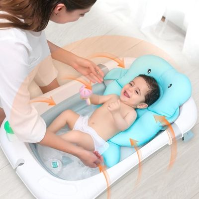 Cadita mare pliabila albastra cu termometru si pernuta – pentru bebelusi bb01-bleu