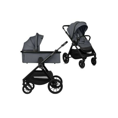Carucior 2 in 1, Lionelo, Layla, Pana la 22 kg, Cadru aluminiu, Cu landou intarit si salteluta din spuma AirDots, Reversibil, Cu ventilatie 3D, Cu accesorii, EN1888-1, EN1888-2, EN1466, Gri BYNLO-LAYLA_2IN1_GREY_STONE