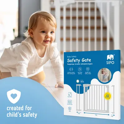 Poarta de siguranta pentru scari SIPO, White, operare cu o mana, 75-103 cm EKDSBS-SG01