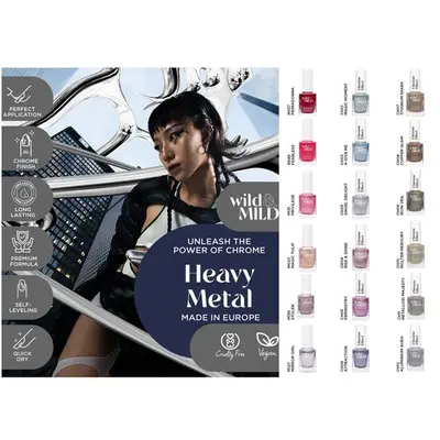Display cu 36 bucati Lac de unghii Heavy Metal, Wild & Mild