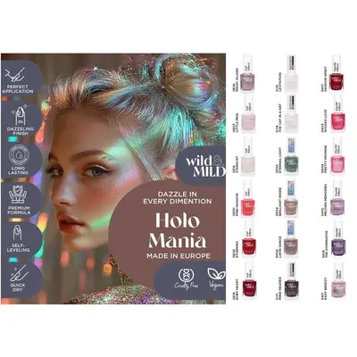 Display cu 36 bucati Lac de unghii Holo Mania, Wild & Mild