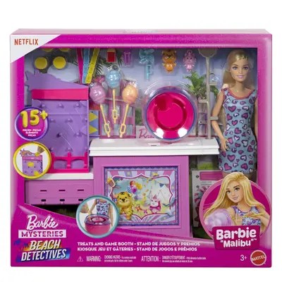 BARBIE MYSTERIES DETECTIVI PE PLAJA SET CABINA DE JOCURI SI PAPUSA BARBIE MALIBU CU ACCESORII VIVMTJFV67