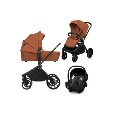 Carucior 3 in 1, Lionelo, Mika Plus, Cadru din aluminiu, Cu landou intarit si salteluta moale, Cu scoica auto testata ADAC, Reversibil, Cu sistem de ventilatie 3D, Cu accesorii, Pana la 22 kg, EN1888-1 EN1888-2 EN1466 ECE R129, Maro BYNLO-MIKA_PLUS_3IN1_B