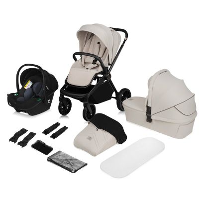 Carucior 3 in 1, Lionelo, Mika Plus, Cadru din aluminiu, Cu landou intarit si salteluta moale, Scoica auto, Reversibil, Cu sistem de ventilatie 3D, Maner ajustabil, Cu accesorii, Pana la 22 kg, EN1888-1 EN1888-2 EN1466 ECE R129, Bej BYNLO-MIKA_PLUS_3IN1_B