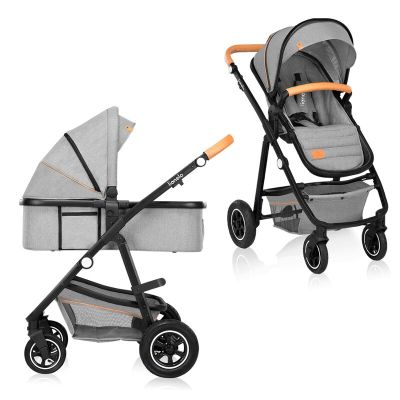 Lionelo - Carucior compact Amber, 2 in 1, Cadru din aluminiu, Cu landou intarit si salteluta moale, Reversibil, Maner ajustabil, Huse pentru picioare, Plasa de tantari, Husa de ploaie, Geanta parinti, Pana la 22 kg, Gri Deschis BYNLO-AMBER_2IN1_GREY_STONE
