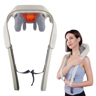 Aparat Masaj Cervical Hands-Free Suporto pentru Relaxare Musculara, Rola de Masat Shiatsu 5D care Imita Masajul Uman, Functie Incalzire, Reduce Stresul si Oboseala, Amelioreaza Durerile pentru Gat, Umeri si Spate, Intensitate Reglabila, Crem SPTAMG2CR
