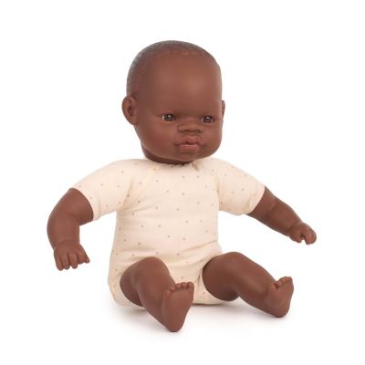 Papusa bebelus african 32 cm in cutie, cu corp moale - okeml31364
