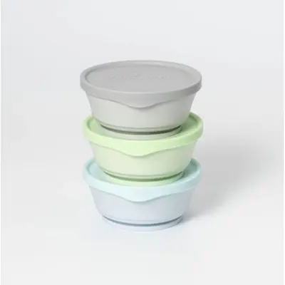 Set 3 boluri cu capac hrana bebelusi miniware, 100% din materiale naturale biodegradabile, aqua+grey+keylime mw_mwcb3agk