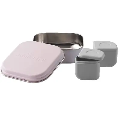 Set cutie cu 2 silipods pentru mancare bebelusi miniware grow bento, 3 piese, cotton candy+grey mw_gbc2g