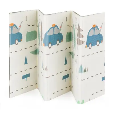 Covoras de joaca, Petite&Mars, Reversibil, Include geanta pentru transport, Pliabil si impermeabil, Non-toxic, 197 x 147 x 1 cm, Campy Cars, 0 luni+, Multicolor BYN435073