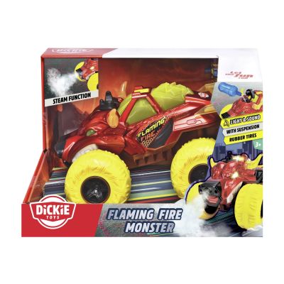 DICKIE MASINA DE TEREN FLAMING FIRE MONSTER CU LUMINI SUNETE SUSPENSII SI FUNCTIE ABUR 25CM VIV203754003