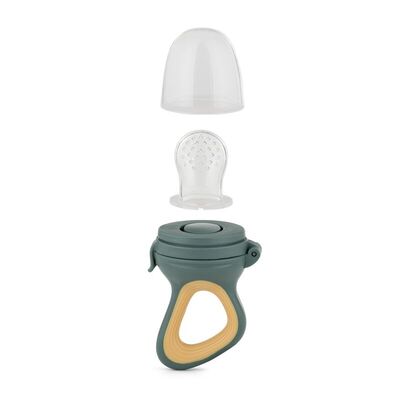 Dispozitiv de hranire, Petite&Mars, Pentru fructe si legume, Include capac de protectie, 6+ luni, Verde/Ocru BYN581799