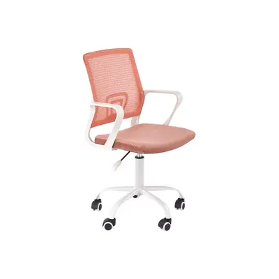 Scaun birou copii HM Frodo, mesh, inaltime reglabila, rotire 360 ˚,roti pivotante, cadru polipropilena, 80 kg, alb/roz DRM10664