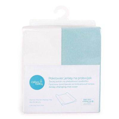 Set 2 huse, Ceba Baby, Pentru saltea de infasat, 50x70 cm, Certificat Oeko-Tex Standard 100, Bumbac, Turquoise/Ecru BYNW-820-117-034