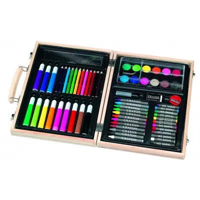 Valiza lemn RS Toys 60 accesorii pentru desen SOLRS11377