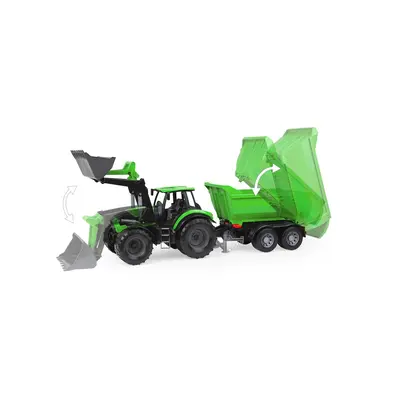 Jucarie pentru copii, Tractor cu remorca Deutz-Fahr Lena, din plastic, 76 cm lungime, remorca functionala, verde