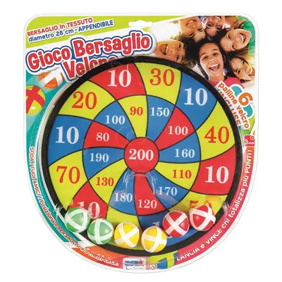 Joc educativ si sportiv pentru copii, Tinta velcro cu 6 bile incluse, diametru 29 cm, multicolora cu scor imprimat