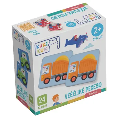 Joc educational pentru copii, Vehicule Memo, KuKiKuk Efko, 24 perechi, 12 piese mari, carton gros, animatii colorate haioase, varsta 2-6 ani