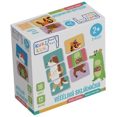 Joc educational pentru copii, Animale Mix and Match, KuKiKuk Efko, 18 piese mari, carton gros, animatii colorate haioase, varsta 2-6 ani