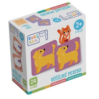 Joc educational pentru copii, Animale Memo, KuKiKuk Efko, 24 perechi, 12 piese mari, carton gros, animatii colorate haioase, varsta 2-6 ani