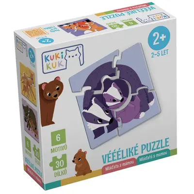 Joc educational pentru copii, Puzzle Mama si Puii, KuKiKuk Efko, 6 perechi, 30 piese mari, carton gros, animatii colorate haioase, varsta 2-5 ani