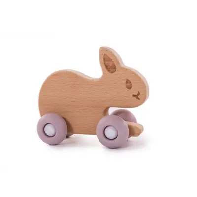 Jucarie iepure pe roti Bo Jungle din lemn, roz SOLBJB910230