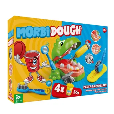 Plastilina Crocodil la dentist Globo Kidea, pentru copii, 4 x 56 g, diverse culori SOLGL40871