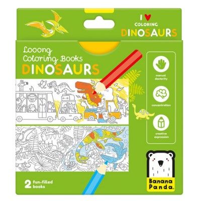 Carte de colorat si trasat linii pentru copii Ed.Banana Panda I Love Coloring, imagini cu Dinozauri, 12 ilustratii de trasare si colorare, 2 imagini panoramice SOLBP50160
