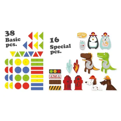 Set pompieri cu ciocan si cuie Lena, pentru copii, 38 piese din lemn, 16 forme imprimate si accesorii SOLLE65836