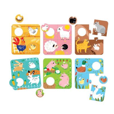 Joc tip puzzle pentru copii si bebelusi, Banana Panda, Match the Farm Animals, 36 piese, 6 placi formate din 6 piese cu animale de la ferma SOLBP49168