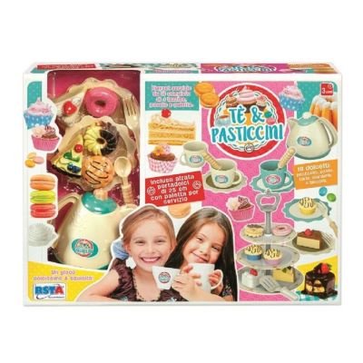 Set de joaca pentru copii, stativ cu produse de cofetarie si patiserie, farfurioare de servit, cesti si ceainic