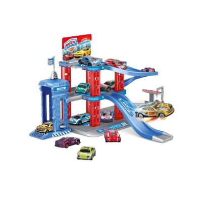Set de joaca pentru copii, Garaj cu parcare, 2 rampe masini, 3 etaje, 2 masinute incluse, lift manual pentru masini si alte accesorii in pachet