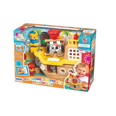 Jucarie interactiva si distractiva pentru bebelusi, Corabia Piratilor cu 3 figurine incluse, cufar cu comoara, barcuta de tras, ancora, turn de control, usi care se deschid