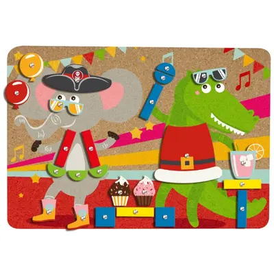 Set party cu ciocan si cuie Lena, pentru copii, 38 piese din lemn, 16 forme imprimate si accesorii SOLLE65835