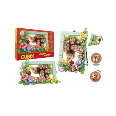 Set educativ de constructie, Rama Foto, Globo Cubix, cu flori pe rama, orientabila pentru landscape sau portret, dimensiune poza 15 x 10.5 cm, 336 piese, +7 ani