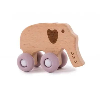 Jucarie elefant pe roti Bo Jungle din lemn, roz SOLBJB910210
