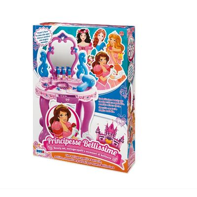 Set frumusete pentru fetite, masuta cu oglinda si accesorii coafat si machiat, feon, oglinda cu lumini, accesorii parfumat si machiat, sertar pentru bijuterii, 67 cm inaltime