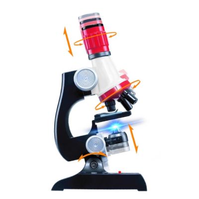 Microscop RS Toys pentru copii, cu lumini si baterii, negru cu rosu SOLRS11067