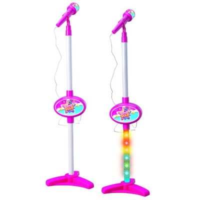Microfon karaoke cu stativ pentru copii, efecte luminoase, mufa jack pentru conectare telefon, RS Toys, 100 cm inaltime SOLRS11437