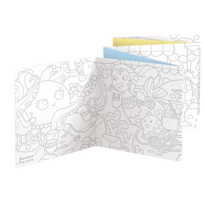 Carte de colorat si trasat linii pentru copii Banana Panda I Love Coloring, imagini cu Sirene, 12 ilustratii de trasare si colorare, 2 imagini panoramice, 2 carti tip acordeon, 96 cm lungim SOLBP50163